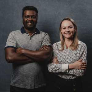 Alemu Gonsamo and Camile Söthe standing side-by-side smiling at the camera