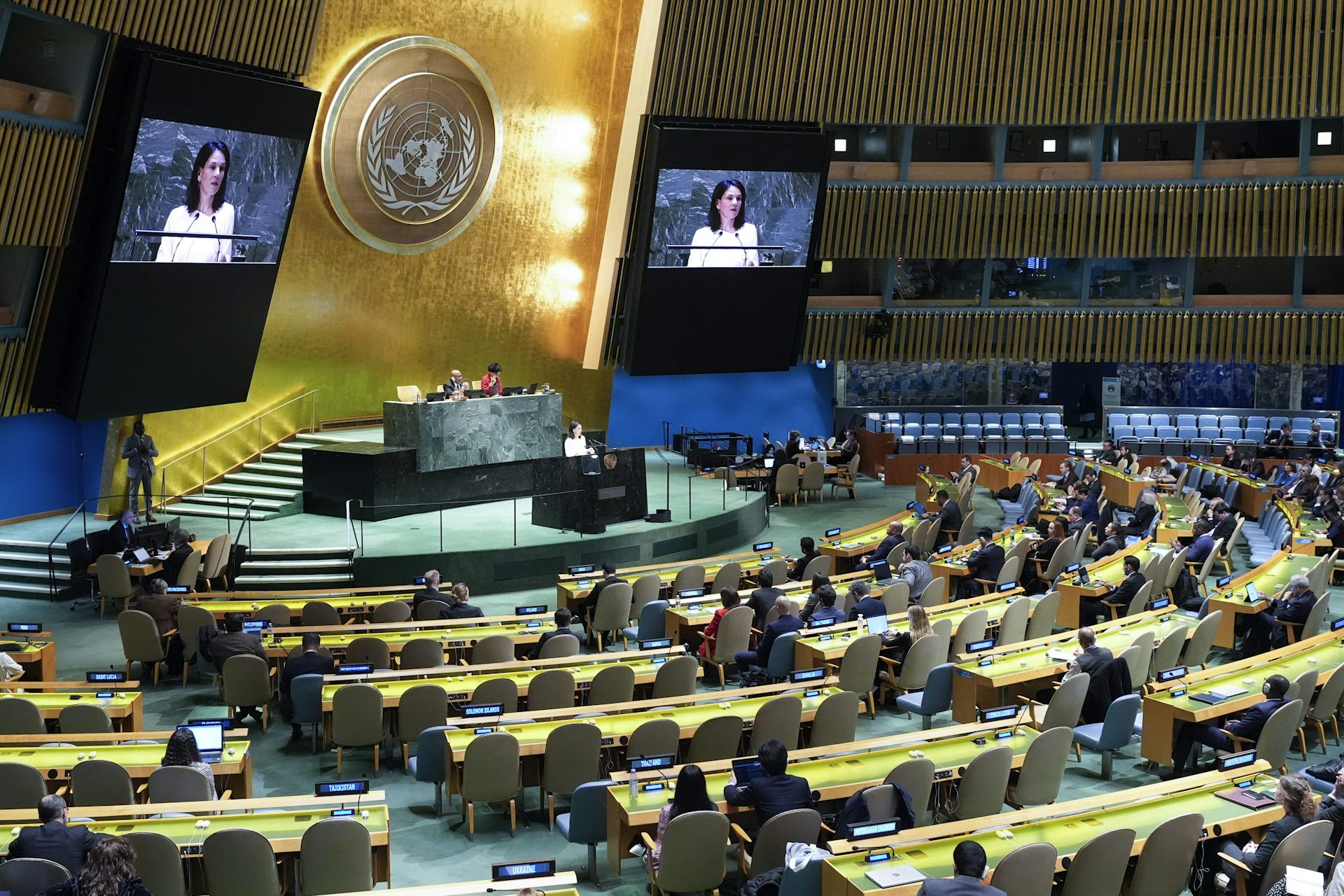 A woman speaks at the UN General Assembly