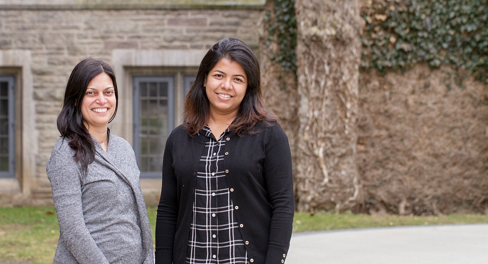 Momtaz Begum (right), an internationally educated researcher and Immigrant Insight Scholar will spend the next year working with McMaster researcher Stephanie Premji (left), an associate professor in McMaster’s School of Labour Studies and Department of Health, Aging and Society, to develop the skills and network Begum needs to transition into a research career in Canada.