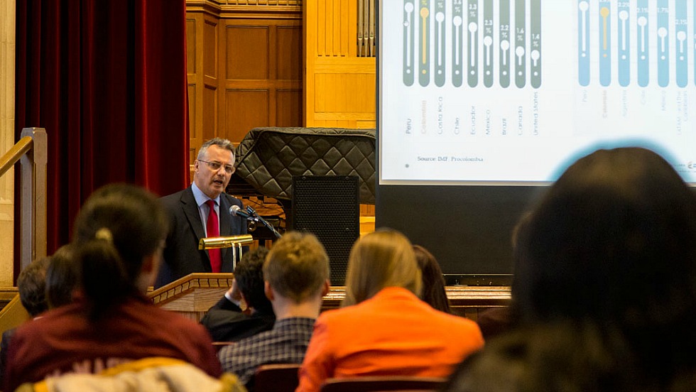 Nicolas Lloreda, Ambassador of Colombia to Canada (pictured) and Justice Danilo Rojas, former Chief Justice of Colombia’s highest court, were recently on campus for a conference aimed at discussing the achievements and challenges of the Colombian Peace process.