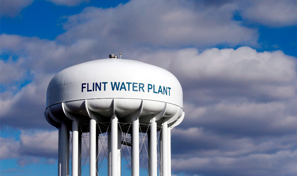 A water tower in Flint, Michigan