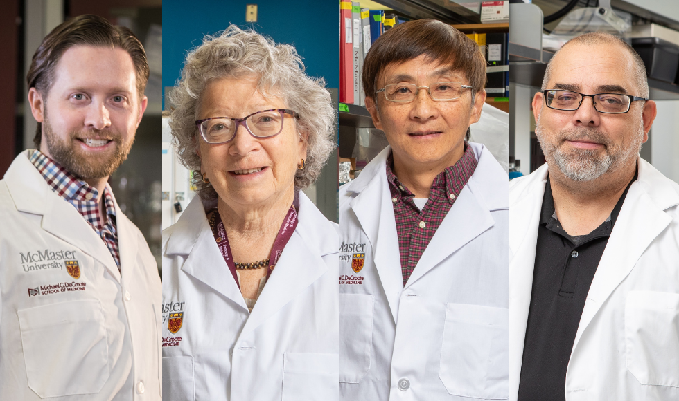 Images of four researchers wearing lab coats.