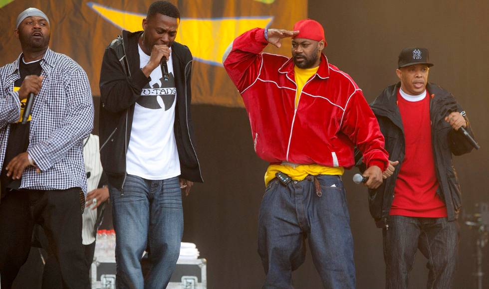 The Wu-Tang Clan performing on stage